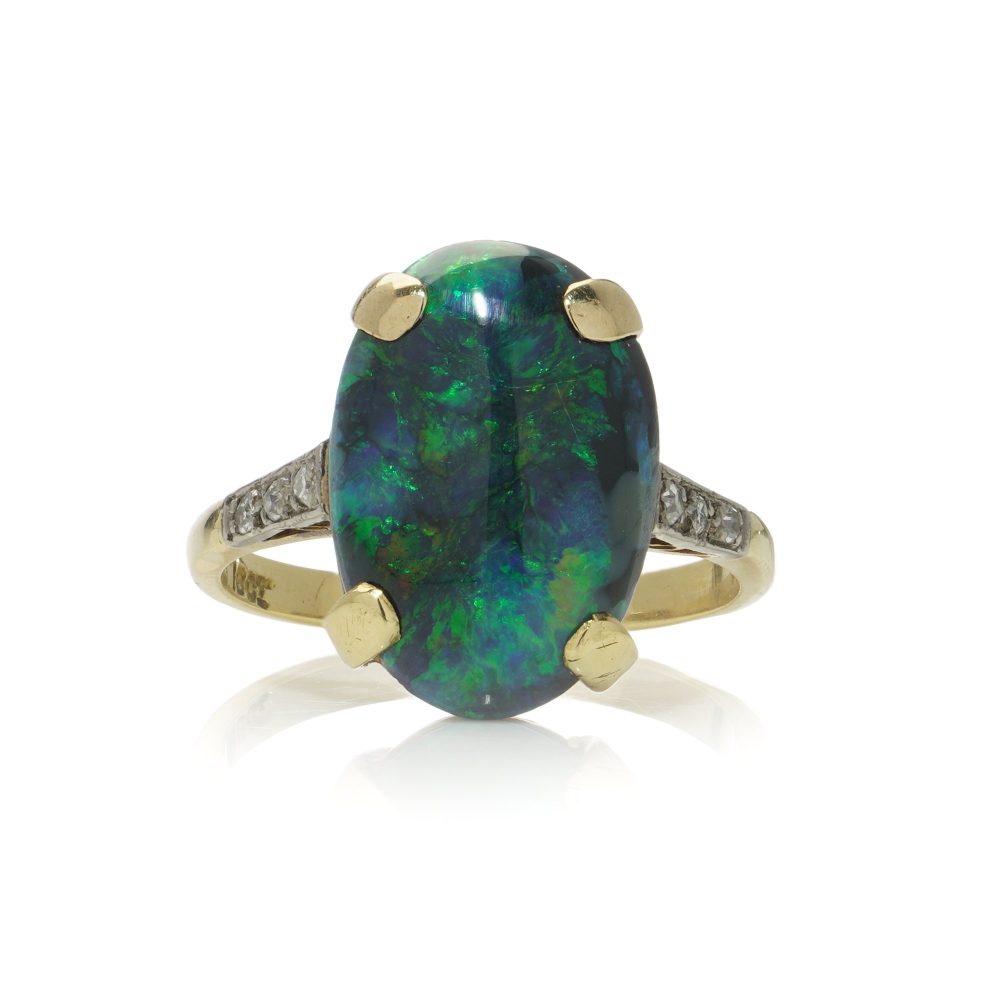 Vintage Black Opal And Diamond Ring In 18 Carat Yellow Gold
