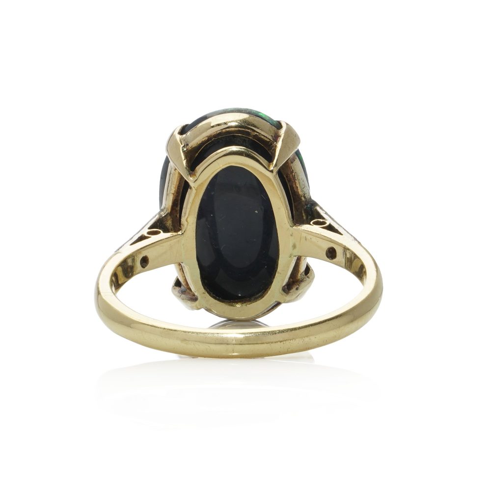 Vintage Black Opal And Diamond Ring In 18 Carat Yellow Gold