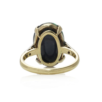 Vintage Black Opal And Diamond Ring In 18 Carat Yellow Gold