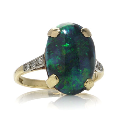 Vintage Black Opal And Diamond Ring In 18 Carat Yellow Gold