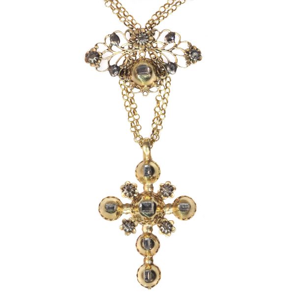 Antique 18th Century Belgium Flemish Diamond Cross Pendant 