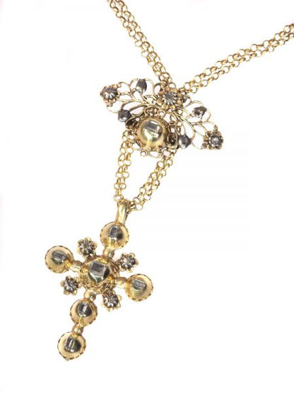 Antique 18th Century Belgium Flemish Diamond Cross Pendant 