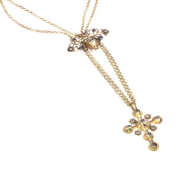 Antique 18th Century Belgium Flemish Diamond Cross Pendant 