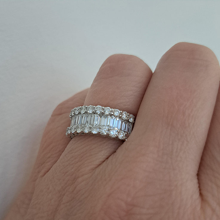 Baguette and Brilliant Diamond Cluster Half Eternity Band Ring, 2 carat total