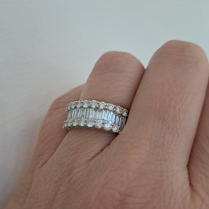 Baguette and Brilliant Diamond Cluster Half Eternity Band Ring, 2 carat total