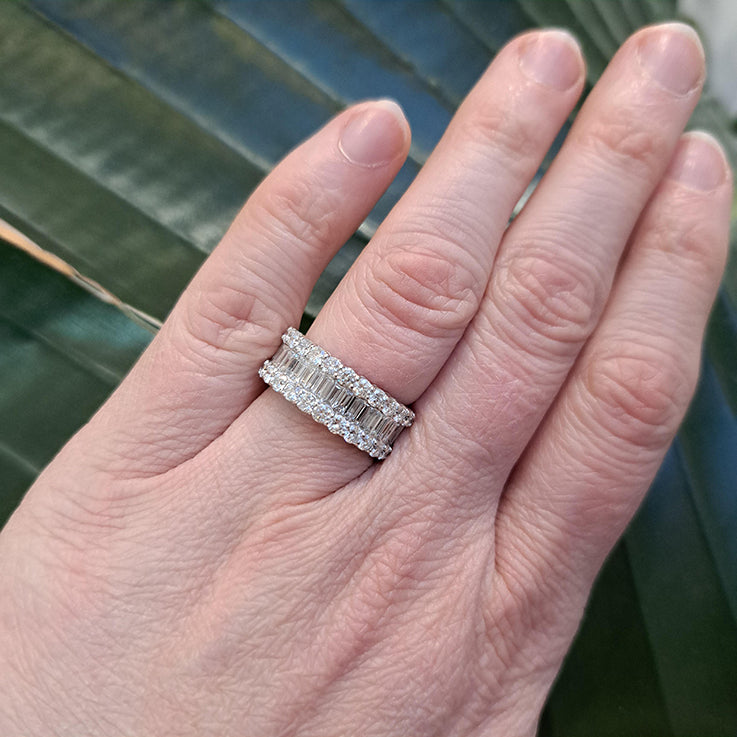 Baguette and Brilliant Diamond Cluster Half Eternity Band Ring, 2 carat total