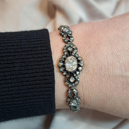 Victorian Antique Rose Cut Diamond Cluster Bracelet
