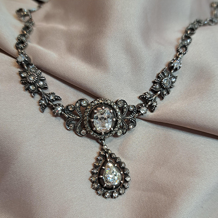 Victorian Antique Rose Cut Diamond Cluster Necklace