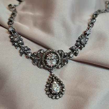 Victorian Antique Rose Cut Diamond Cluster Necklace
