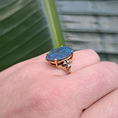 Vintage Black Opal and Diamond Ring, Circa 1960s