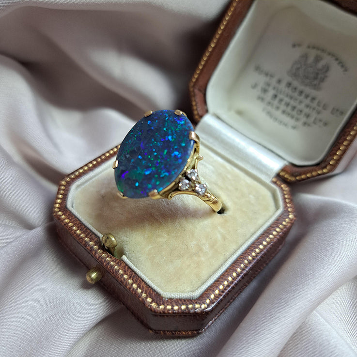 Vintage Black Opal and Diamond Ring, Circa 1960s
