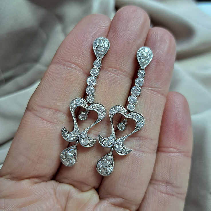 Vintage 2ct Diamond Drop Chandelier Earrings