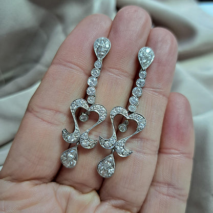 Vintage 2ct Diamond Drop Chandelier Earrings