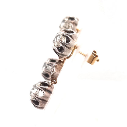 Antique 4ct Old Mine Cut Diamond Trilogy Drop Earrings