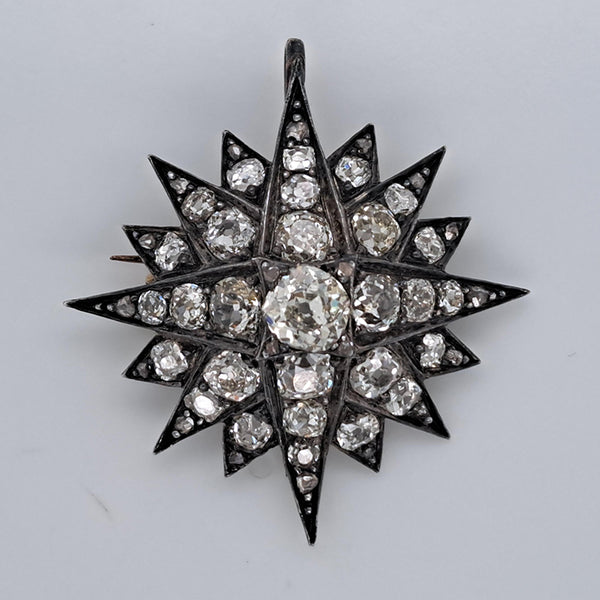 Antique 5ct Old Mine Cut Diamond Star Pendant come Brooch