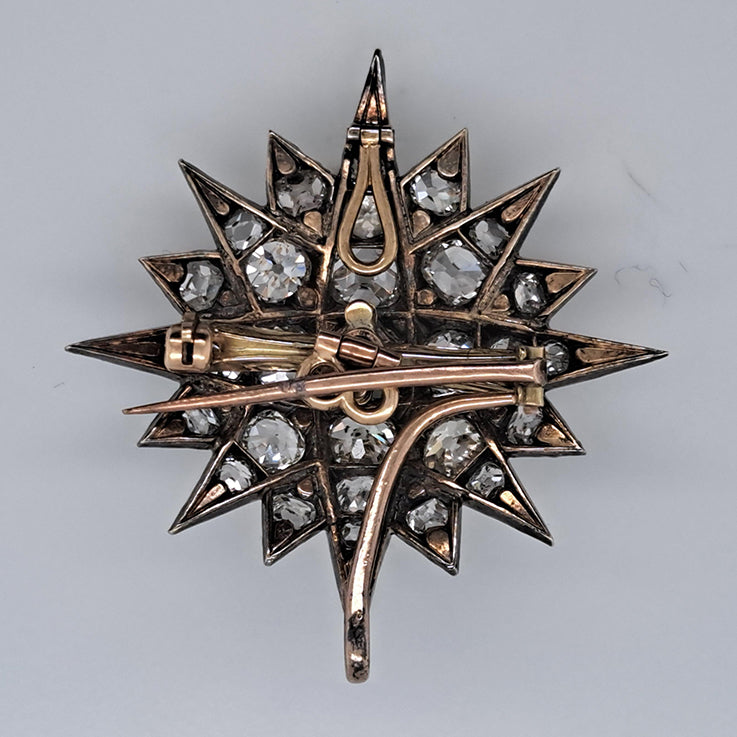 Antique 5ct Old Mine Cut Diamond Star Pendant come Brooch
