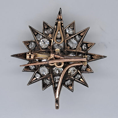 Antique 5ct Old Mine Cut Diamond Star Pendant come Brooch