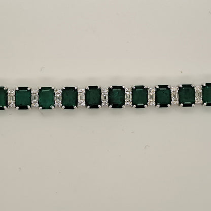 14.15ct Emerald Cut Emerald and Diamond Line Tennis Bracelet