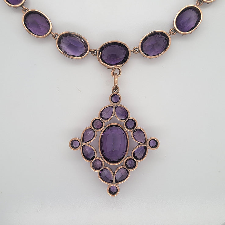 Antique Intense Purple Siberian Amethyst Riviere Necklace with Detachable Pendant