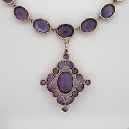Antique Intense Purple Siberian Amethyst Riviere Necklace with Detachable Pendant
