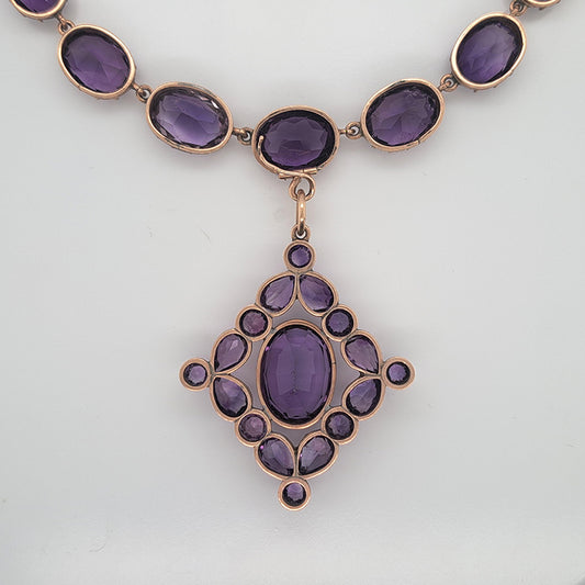 Antique Intense Purple Siberian Amethyst Riviere Necklace with Detachable Pendant