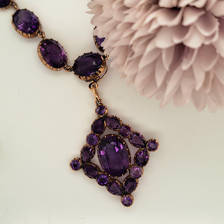 Antique Intense Purple Siberian Amethyst Riviere Necklace with Detachable Pendant