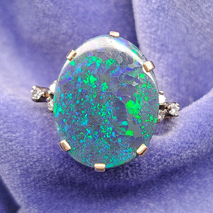 Vintage Black Opal and Diamond Ring, Circa 1960s