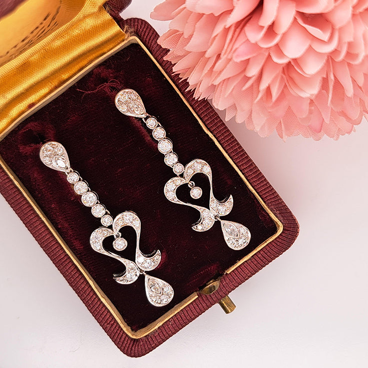 Vintage 2ct Diamond Drop Chandelier Earrings