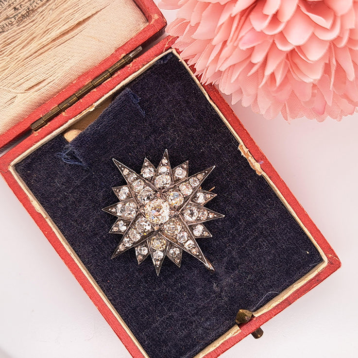Antique 5ct Old Mine Cut Diamond Star Pendant come Brooch