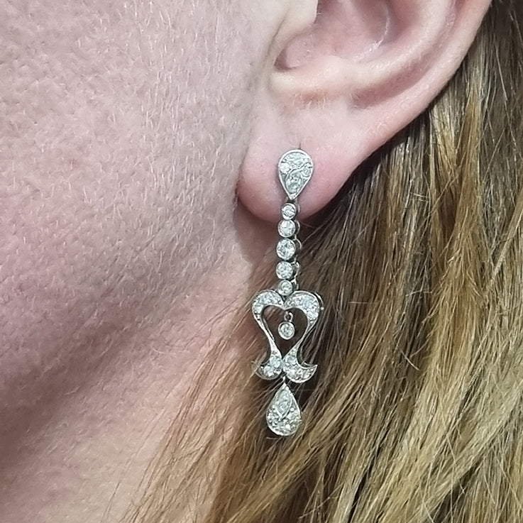 Vintage 2ct Diamond Drop Chandelier Earrings