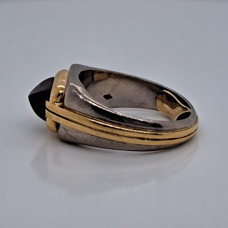 2.50ct Sugarloaf Cabochon Ruby and Bi Colour Gold Solitaire Ring