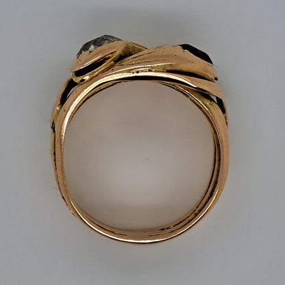 Antique Old Mine Cut Diamond and Ruby Set 18ct Yellow Gold Double Head Snake Ring