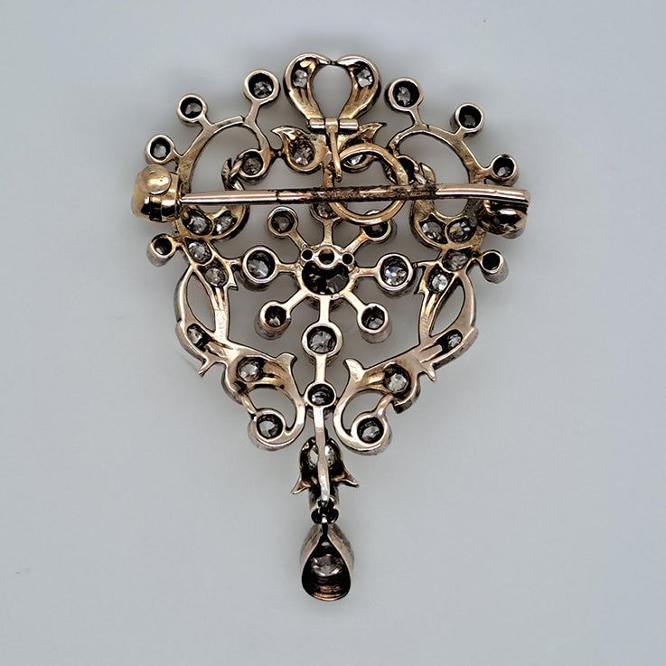 Antique Old Cut Diamond Cluster Pendant Come Brooch