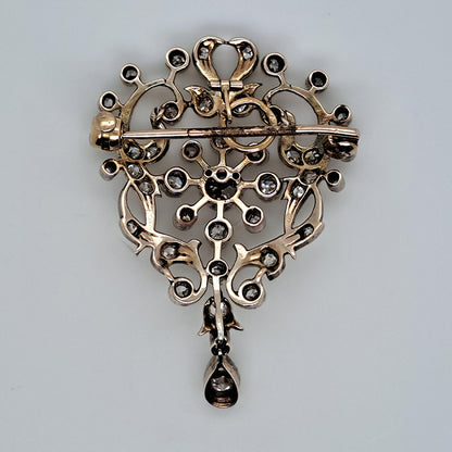 Antique Old Cut Diamond Cluster Pendant Come Brooch