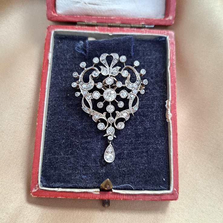 Antique Old Cut Diamond Cluster Pendant Come Brooch