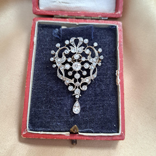 Antique Old Cut Diamond Cluster Pendant Come Brooch