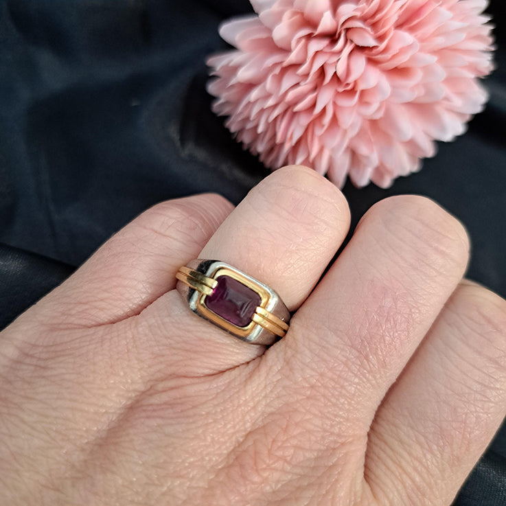 2.50ct Sugarloaf Cabochon Ruby and Bi Colour Gold Solitaire Ring