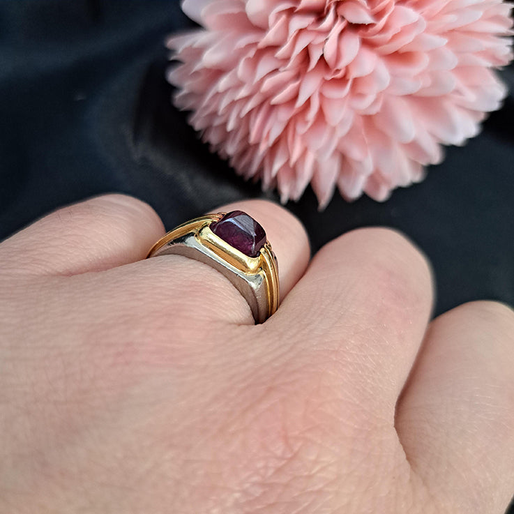 2.50ct Sugarloaf Cabochon Ruby and Bi Colour Gold Solitaire Ring