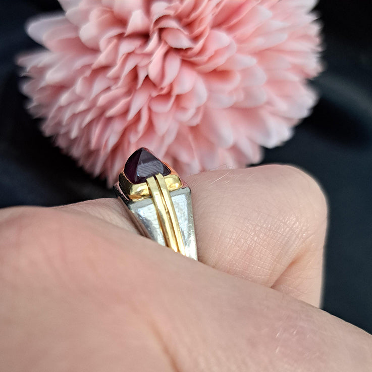 2.50ct Sugarloaf Cabochon Ruby and Bi Colour Gold Solitaire Ring