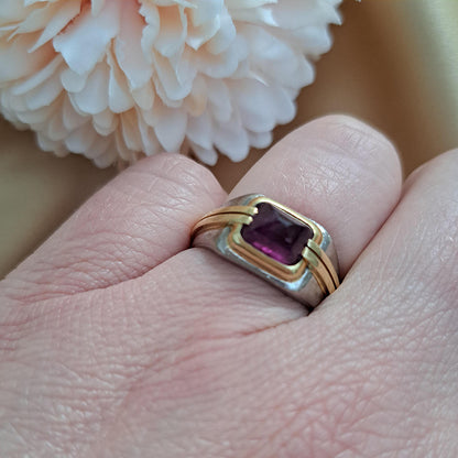 2.50ct Sugarloaf Cabochon Ruby and Bi Colour Gold Solitaire Ring
