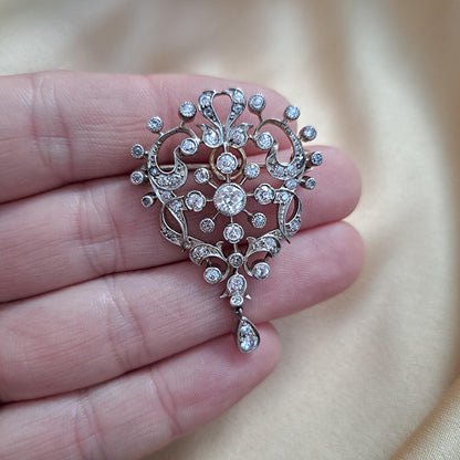 Antique Old Cut Diamond Cluster Pendant Come Brooch