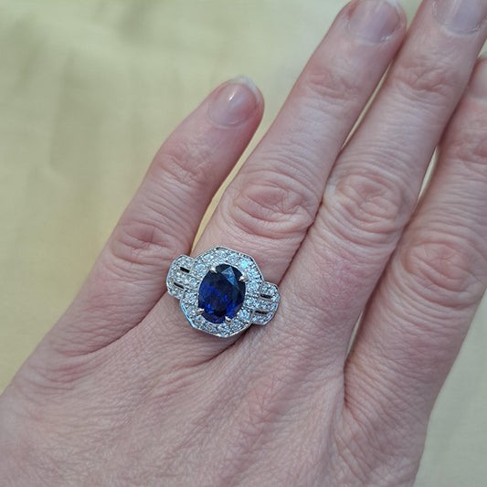 4ct Sapphire and Diamond Cluster Engagement Ring in 18ct White Gold