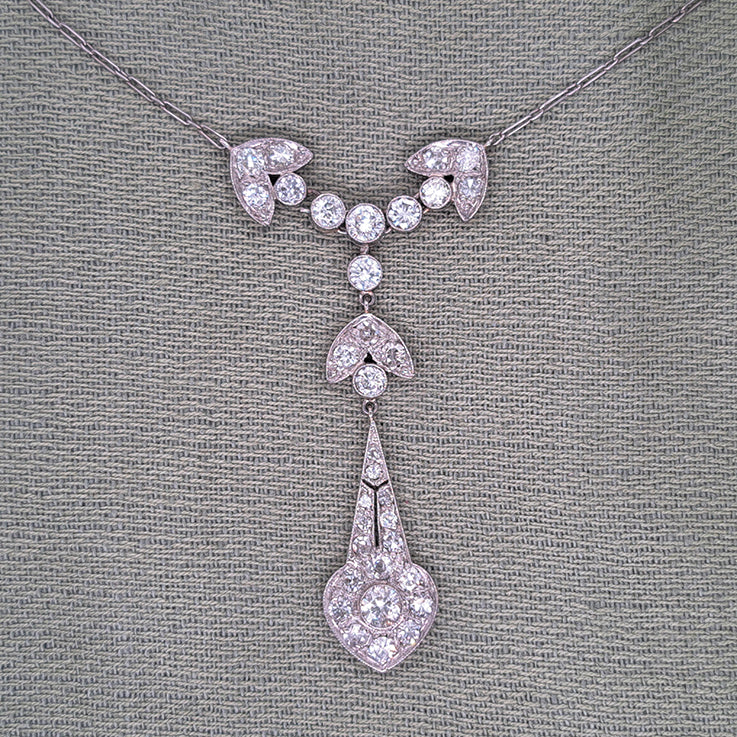 Antique Diamond Cluster Pendant Necklace in Platinum