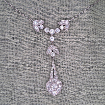 Antique Diamond Cluster Pendant Necklace in Platinum