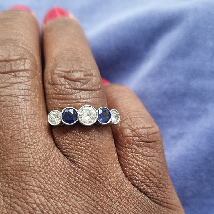 Sapphire and Diamond Five Stone Ring in Platinum