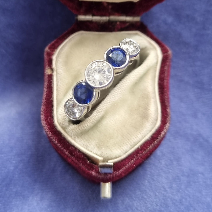 Sapphire and Diamond Five Stone Ring in Platinum