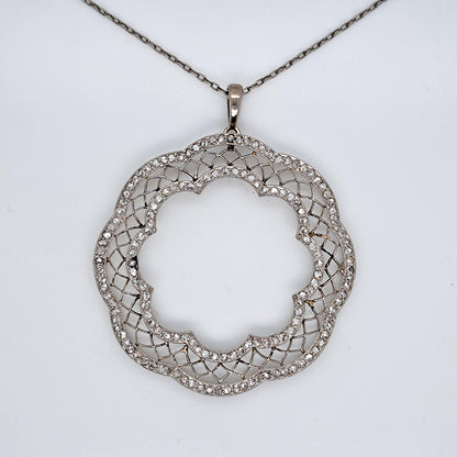 Vintage Rose Cut Diamond Scalloped Halo Cluster Pendant