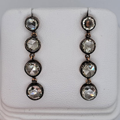 Antique Rose Cut Diamond Drop Earrings