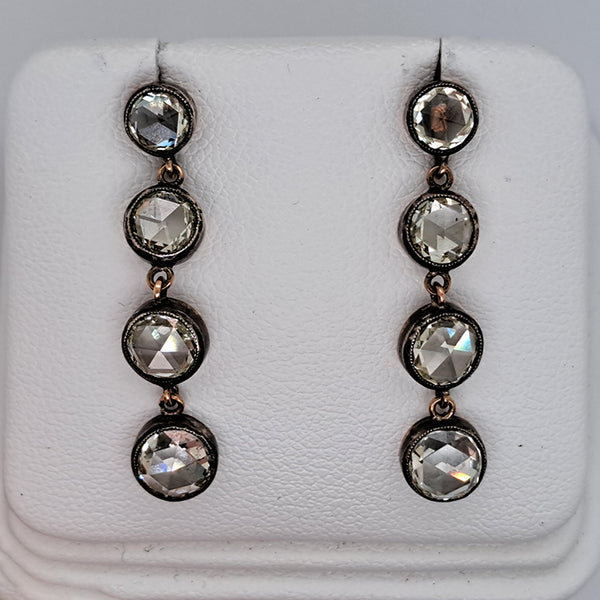 Antique Rose Cut Diamond Drop Earrings