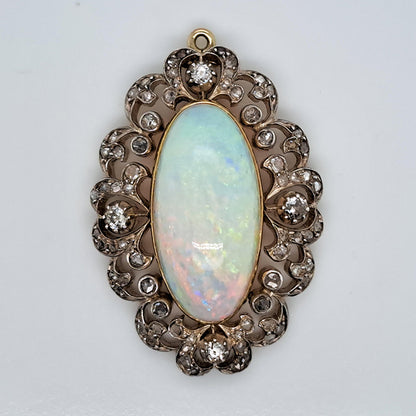 Victorian Antique Opal and Diamond Cluster Pendant